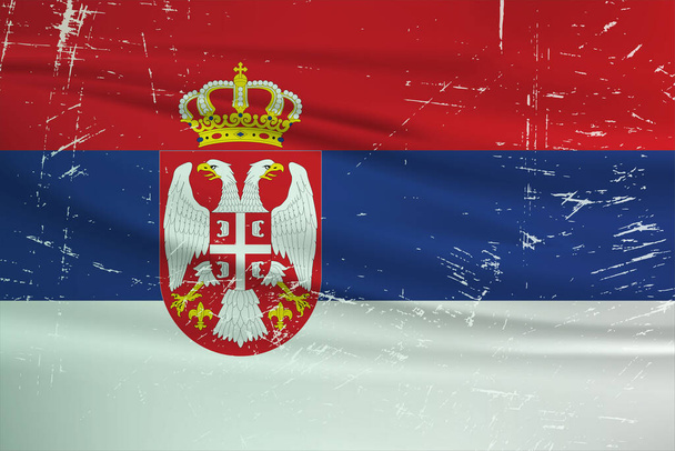 Σημαία της Σερβίας. Σημαία Σερβίας με κυματιστή υφή grunge. Ιστορικό διανύσματος. - Διάνυσμα, εικόνα