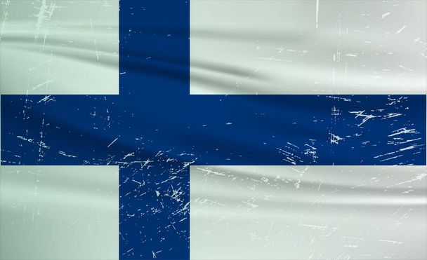 Grunge Finland flag. Finland flag with waving grunge texture.  Vector background. - Vektör, Görsel