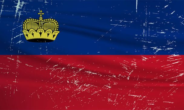 Grunge Liechtenstein flag. Liechtenstein flag with waving grunge texture.  Vector background. - ベクター画像