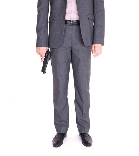 Man in suit with gun, isolated on white - Фото, зображення