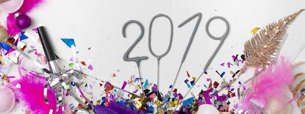 colorful new year background with many different new year items on white background - Foto, Bild