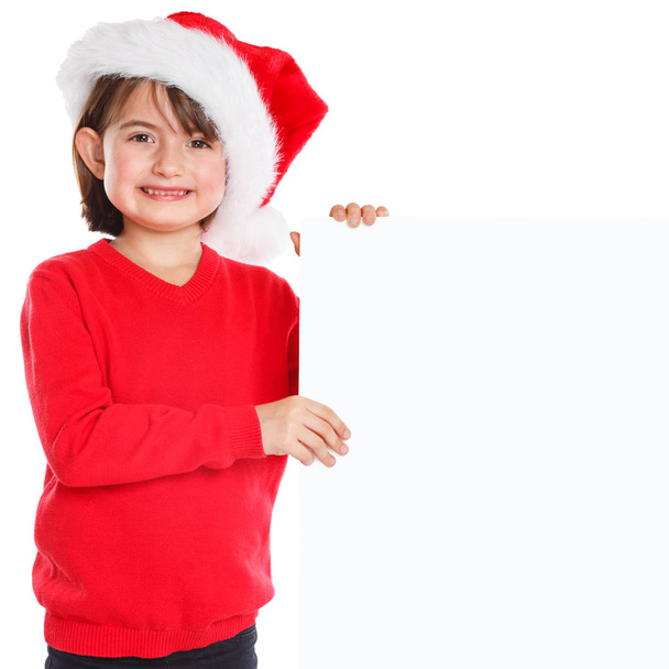 Child kid girl Christmas Santa Claus smiling happy empty banner copyspace copy space - Foto, imagen