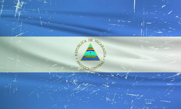 Σημαία Νικαράγουας. Σημαία Νικαράγουα με κυματιστή υφή grunge. Ιστορικό διανύσματος. - Διάνυσμα, εικόνα
