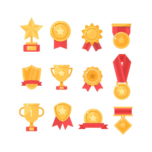 Golden cups for winners and others sport trophy - Vector, Image