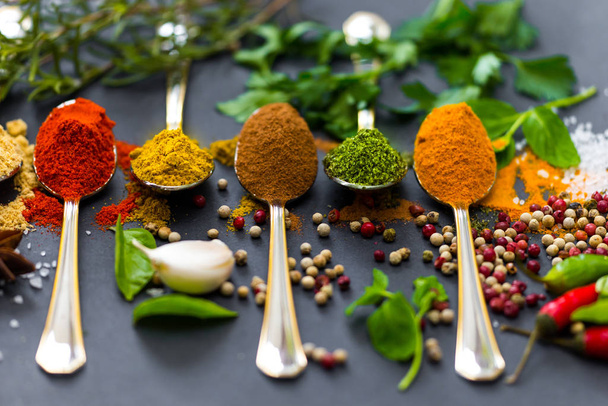 Spices and herbs, closeup shot  - Foto, immagini