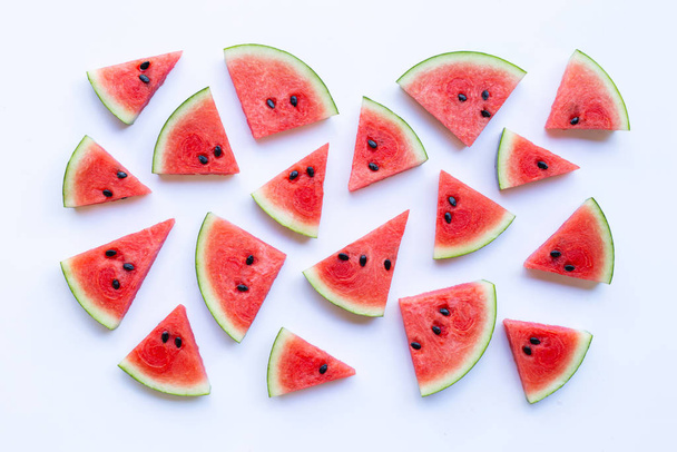 Sliced watermelon on white background, top view. - Fotografie, Obrázek