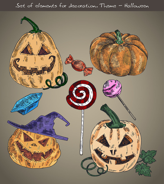 Set of elements for decoration. Theme - Halloween - Vector, Image