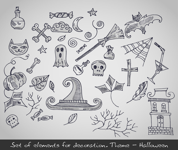 Various decorative elements for Halloween. Vector illustration - Vector, Image