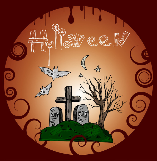 Halloween banner with cemetery. Vector illustration - Vector, Image