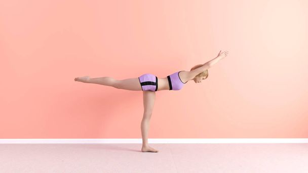 Balancing Stick Yoga Pose Female Woman Demonstration Concept - Photo, Image