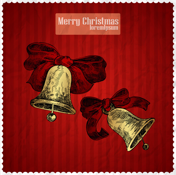 Yellow christmas bells on red background. vector illustration - Vector, Image