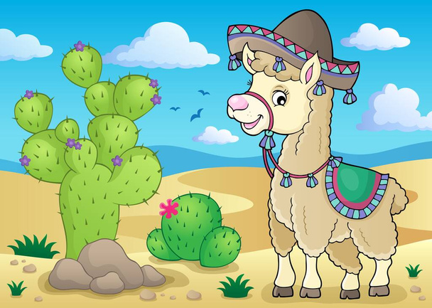 Llama in sombrero theme 2 - picture illustration. - Foto, afbeelding