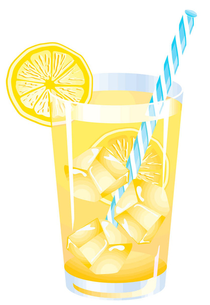 ice lemonade glass straw drink citrus illustration - Фото, изображение