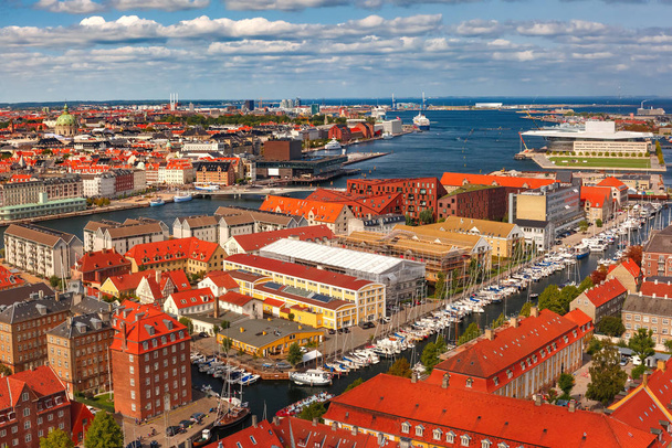 Scenic aerial view of Christianshavn skyline with lot of red roofs, Copenhagen, capital of Denmark - Фото, зображення