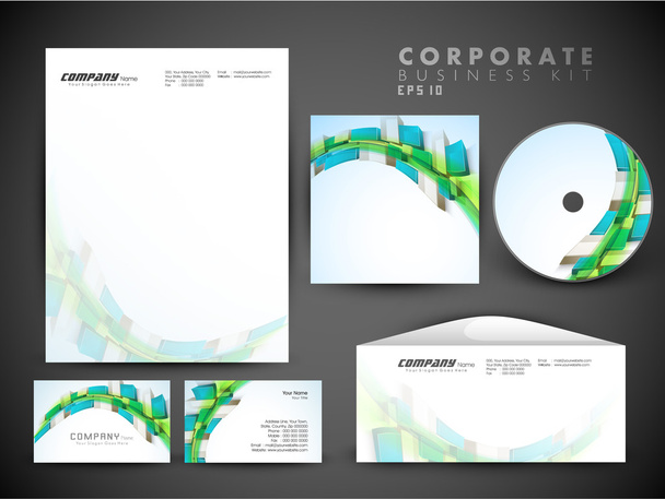 Professional corporate identity kit or business kit with artistic, abstract wave effect for your business includes CD Cover, Business Card, Envelope and Letter Head Designs in EPS 10 format. - Vettoriali, immagini