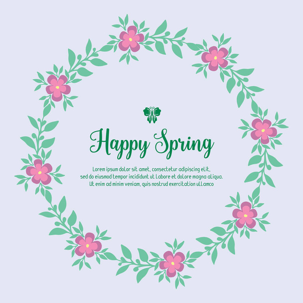 Dekoracja liści i kwiatowej ramki, dla szczęśliwej wiosennej koncepcji szablonu karty zaproszenia. Wektor - Wektor, obraz