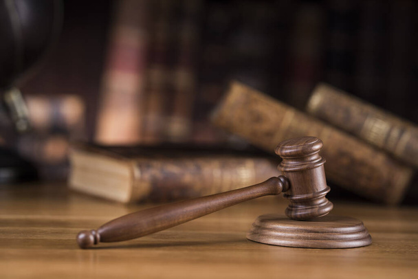 Law theme, mallet of judge, wooden gavel - Fotoğraf, Görsel