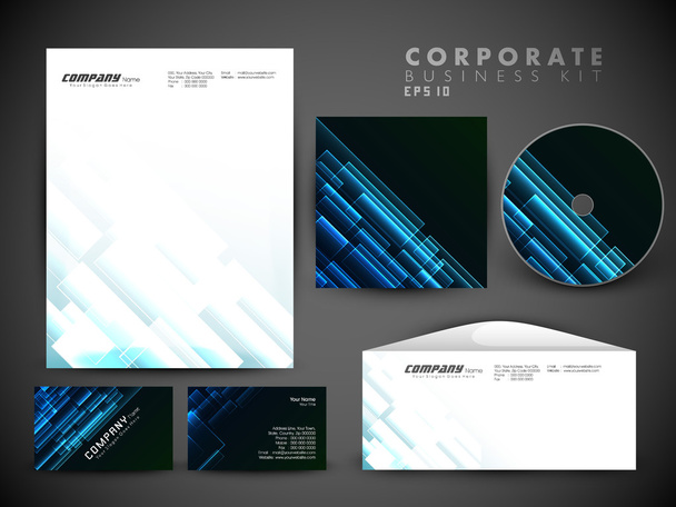 Professional corporate identity kit or business kit with artistic, abstract wave effect for your business includes CD Cover, Business Card, Envelope and Letter Head Designs in EPS 10 format. - Vektori, kuva