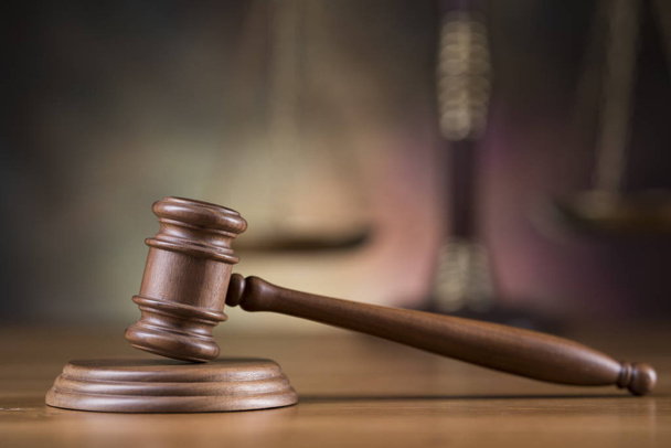 Law theme, mallet of judge, wooden gavel - Φωτογραφία, εικόνα
