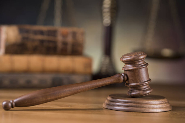 Law theme, mallet of judge, wooden gavel - Fotó, kép