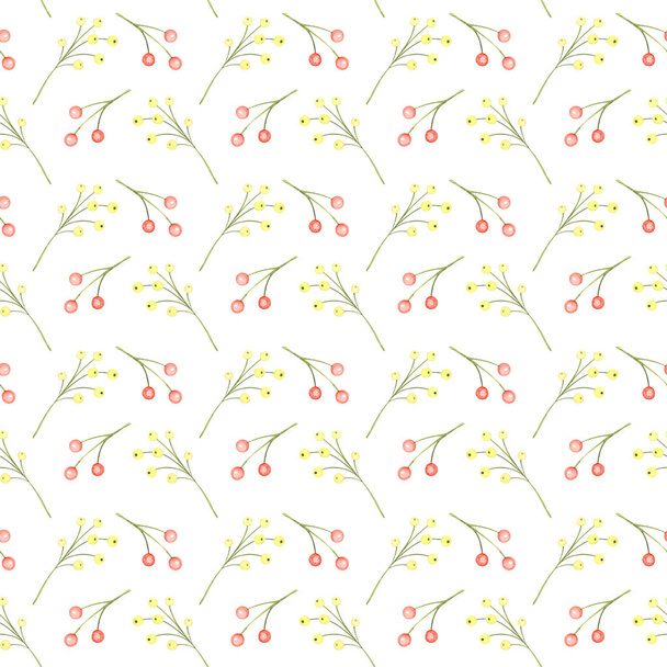 Watercolor Red Bows, Berries Branches Seamless Pattern - Foto, Imagen
