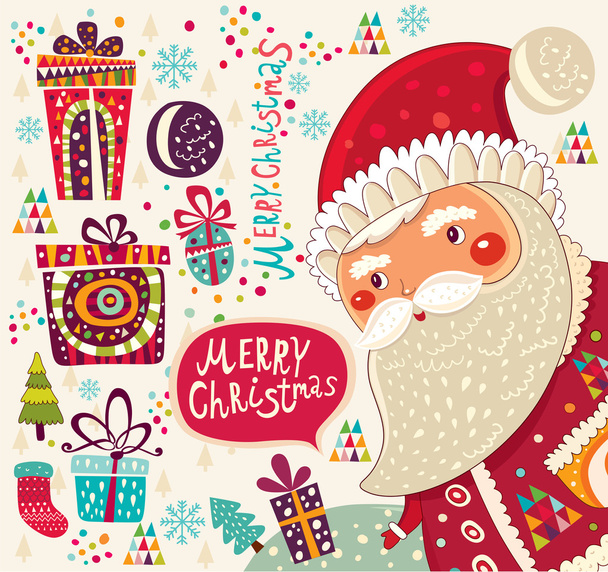 Merry Christmas and Happy New Year card with Santa - Διάνυσμα, εικόνα