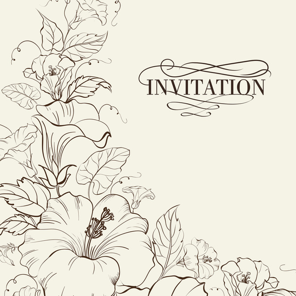 Nature card with blooming hibiscus. - Vector, imagen