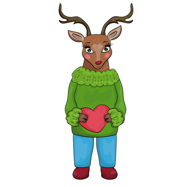 Happy Valentine's Day Reindeer red nose. I love you - Vector, Image