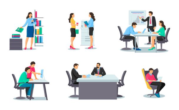 Group people colleagues employees them business meeting in office - Vector, imagen