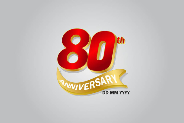 Logotyp oslavy 80. výročí Zlaté stuhy. výročí logo s červenou a zlatou barvou izolované na šedém pozadí, vektorový design pro oslavu, pozvánka - vektor - Vektor, obrázek