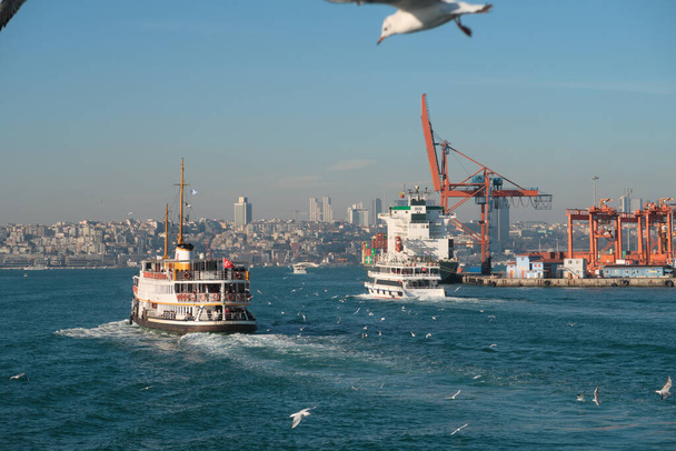 Istanbul, Turkey - Jan 11, 2020: Ferry Boat on the Bosphorus , Istanbul, Turkey.  - Фото, изображение