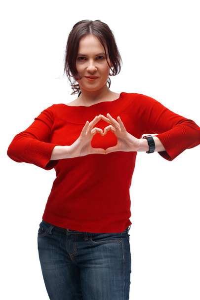 A Girl Shoving Heart Symbol - Foto, Imagen