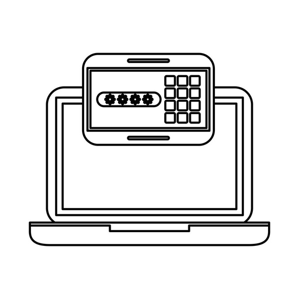 heslo kód zabezpečení panel digitální a notebook - Vektor, obrázek