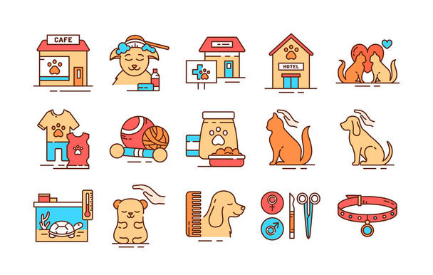 Pet care color line icons set. Providing great services for pets. Improving their life. Pictogram for web page, mobile app, promo. UI UX GUI design element. Editable stroke. - Вектор,изображение