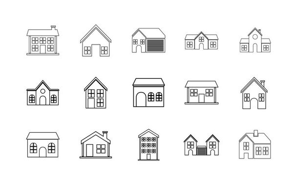 Geïsoleerde set van huizen met ramen en deur vector ontwerp - Vector, afbeelding