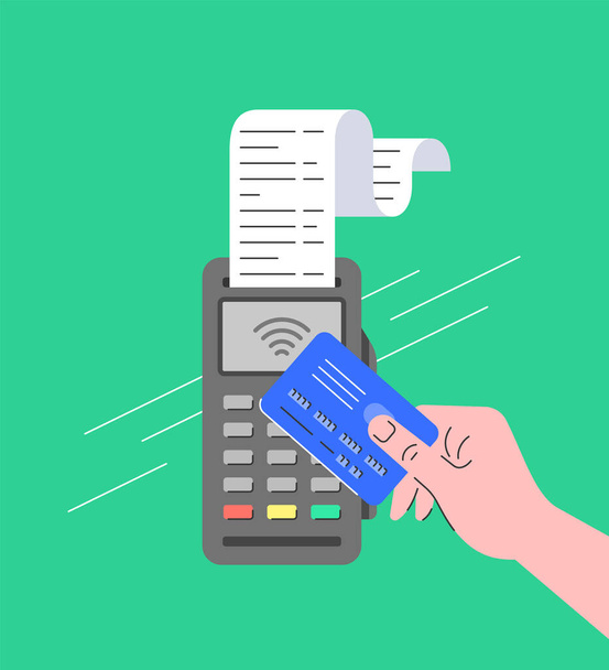 Terminal POS de pago sin contacto con tarjeta NFC
 - Vector, Imagen