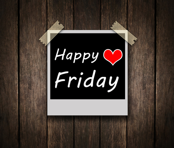 Happy Friday on grunge wooden background - Photo, Image