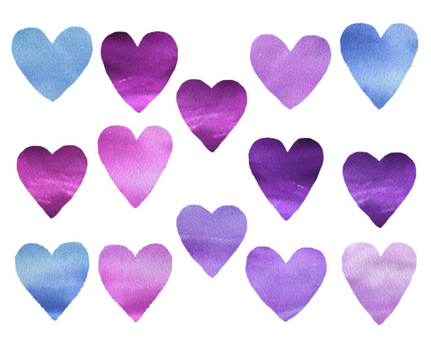 Aquarel Kleurrijke Valentine Heart Clipart. Diy hearts, lente bruiloft clip art, hand geschilderd mode set Abstracte verf - Foto, afbeelding