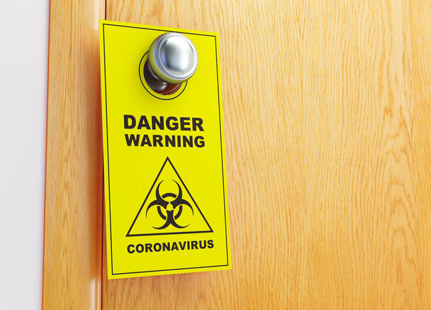Señal de advertencia de Coronavirus en la puerta Ilustración 3D, representación 3D
 - Foto, imagen