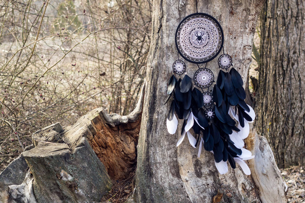 Handmade dream catcher with feathers threads and beads rope hanging - Photo, Image