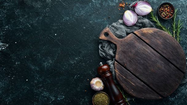 Food background. Spices and vegetables for cooking. free space for your text. - Foto, afbeelding