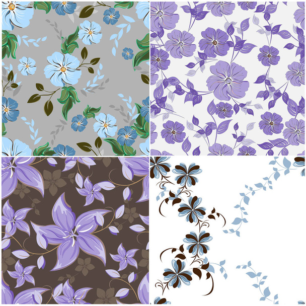 Vector set abstract background flowers seamless pattern - Vector, Image