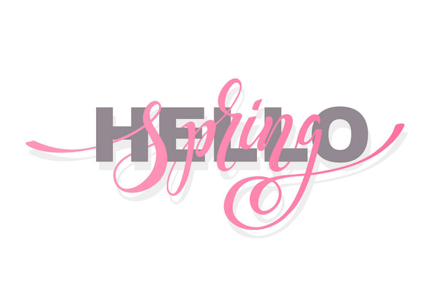 Hello Spring inscription. Modern brush calligraphy. Hand drawn design elements. Logos and emblems. prints and posters. Vector illustration. - Vector, afbeelding