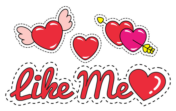 Like Me Patches and Stickers Hearts Inscription - Vector, Image