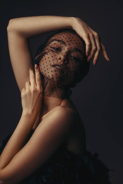 beauty elegant girl posing in black veil - Fotografie, Obrázek