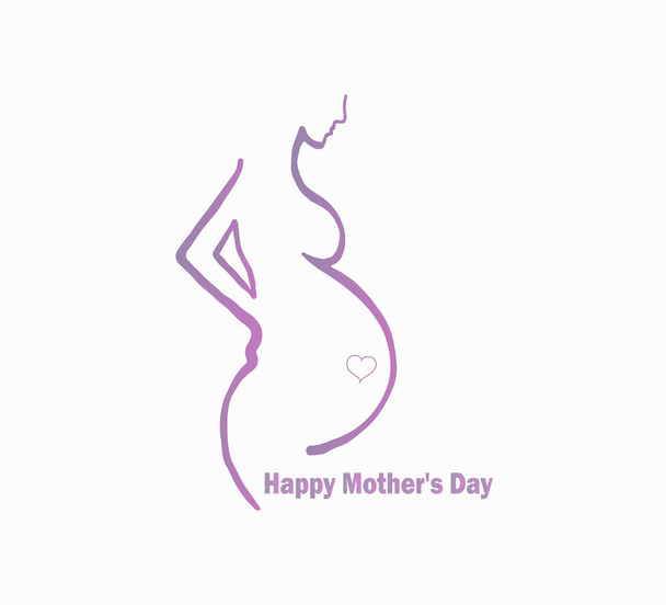 Beautiful card - Happy Mother's Day! Silhouette pregnant woman gradient style - Vector, Image