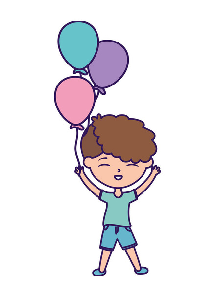 szczęśliwy dzień dzieci, mały chłopiec z balonami uroczystości kreskówka party - Wektor, obraz