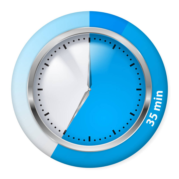 Blue Timer Icon. Thirty-five Minutes. Illustration on white. - 写真・画像