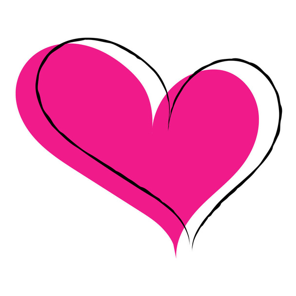 Vector Illustration. Single pink hand drawn heart with black stroke. Hand drawn love symbols. Cute barbie color heart. Can be use for web design elements,icons,cards.Isolated on white background. - Vector, Image