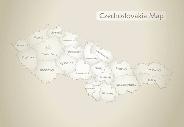 Cecoslovacchia mappa, divisione amministrativa con nomi, vecchio vettore di sfondo cartaceo
 - Vettoriali, immagini